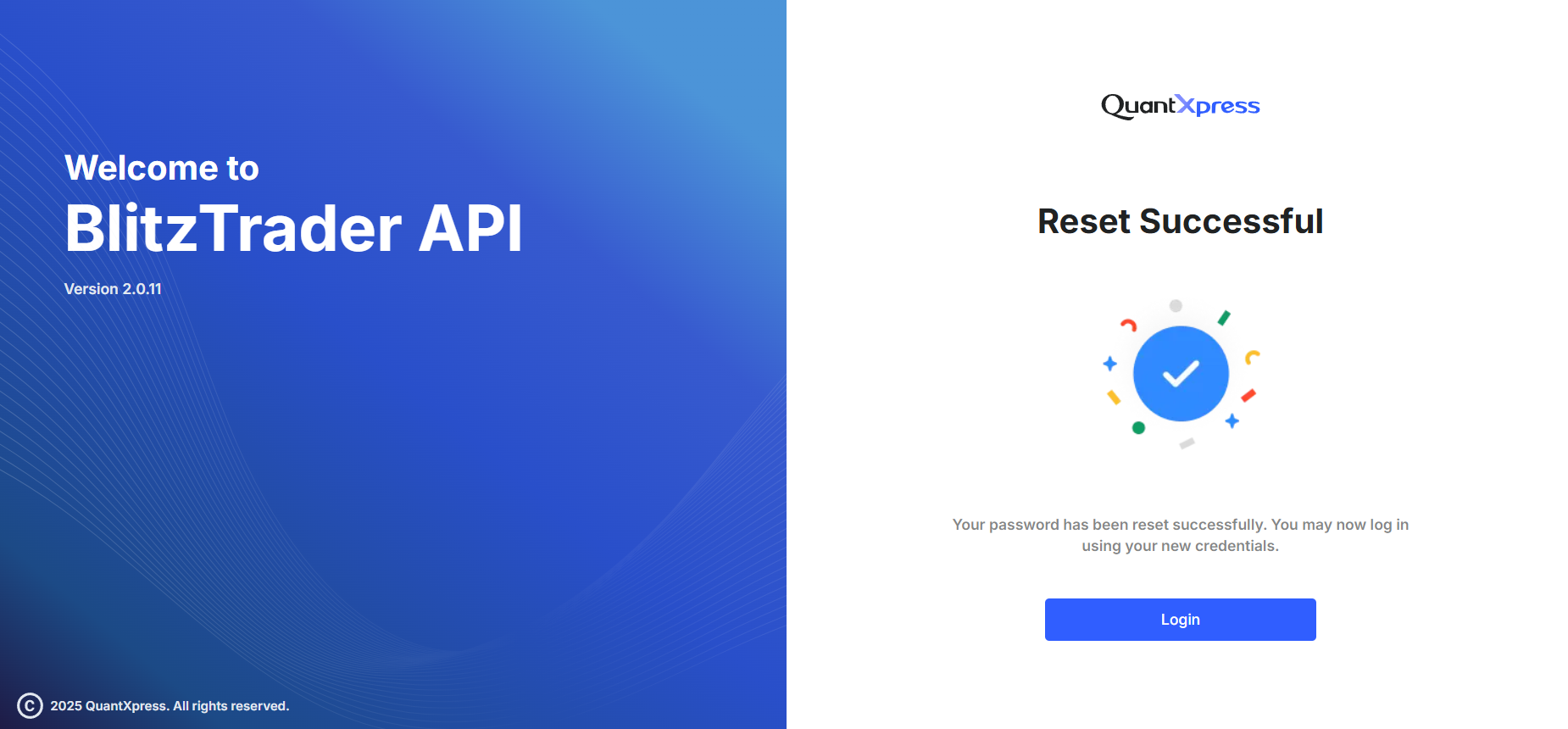 Reset Successful Screen