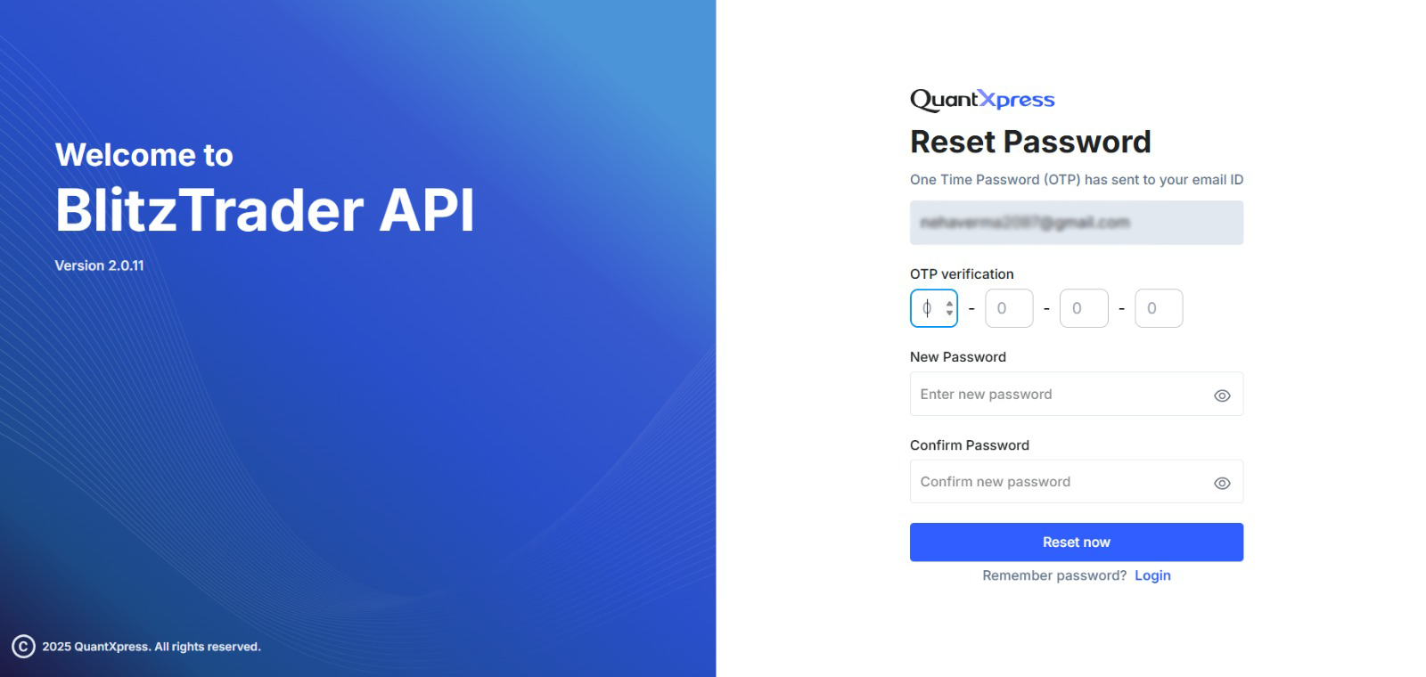 Reset Password Screen