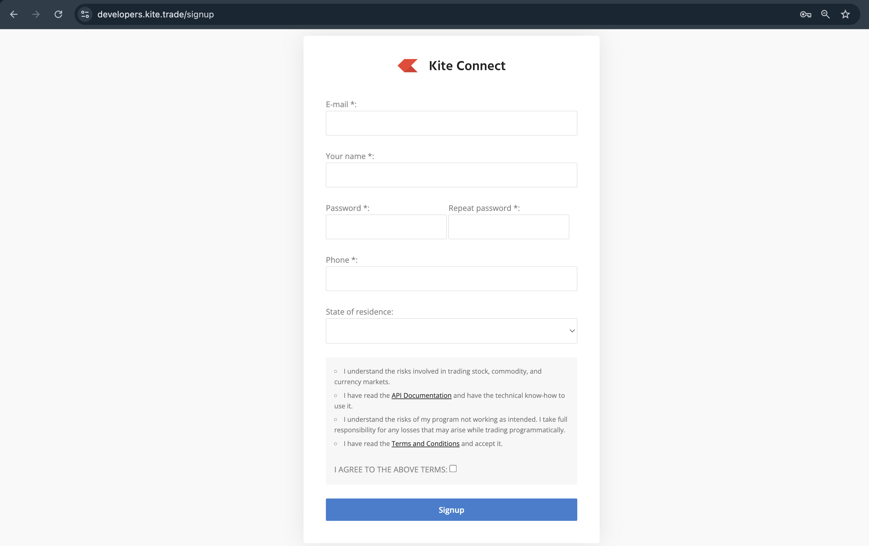 Zerodha Login Page